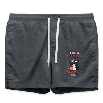 Morgenmuffel Katze Spruch – Ich bin wach! - Badeshorts - Anthrazit - Vorne - AI Model Male 185 light (185cm)