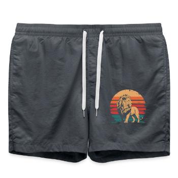 Retro Vintage Lion Wildlife Animal Lover Lion Gift - Badeshorts - Anthrazit - Vorne - AI Model Male 185 light (185cm)