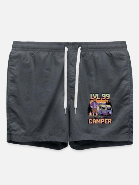 Lvl 99 Camper – Retro-Pixel‑Campingdesign - Badeshorts - Anthrazit
