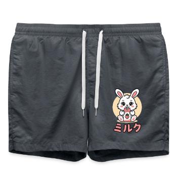 Kawaii Kaninchen trinkt Erdbeermilch süßer Hase - Badeshorts - Anthrazit - Vorne - AI Model Male 185 light (185cm)