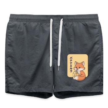Dessin animé renard buvant du lait de banane Kawaii Animal - Short de bain - charbon - Devant - AI Model Male 185 light (185cm)