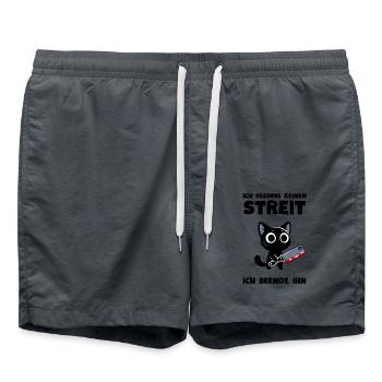 Katze mit Messer – Ich beende jeden Streit - Badeshorts - Anthrazit - Vorne - AI Model Male 185 light (185cm)