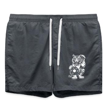 Comic Vinyl Shirt: Tiger brüllt zum Hip-Hop Beat - Badeshorts - Anthrazit - Vorne - AI Model Male 185 light (185cm)