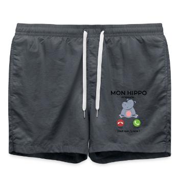 Mon hippo m’appelle Faut que j’y aille - Short de bain - charbon - Devant - AI Model Male 185 light (185cm)