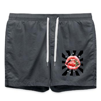 Retro Strawberry Mouth Kissing Lips Strawberries 60s Fruit - Swim Trunks - anthracite - Front - AI Model Male 185 light (185cm)