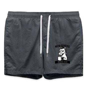 Freches Einhorn - Nen Scheiß muss ich - Kaffee - Badeshorts - Anthrazit - Vorne - AI Model Male 185 light (185cm)
