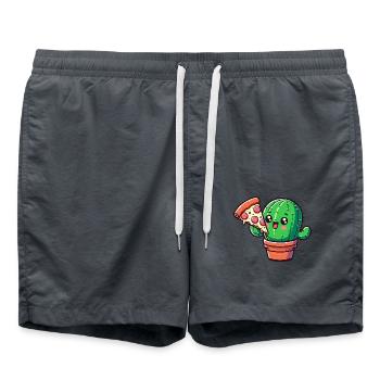 Niedlicher Kaktus Pizza Comic - Badeshorts - Anthrazit - Vorne - AI Model Male 185 light (185cm)