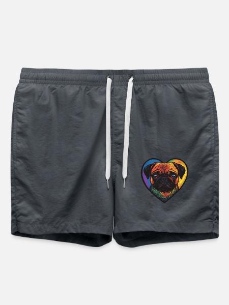 Mops Hund Herz Love - Badeshorts - Anthrazit