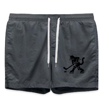 Katze Eishockey Minimalistisch Silhouette Spieler - Swim Trunks - anthracite - Front - AI Model Male 185 light (185cm)