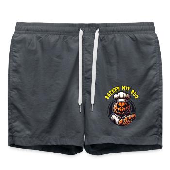 Halloween Kürbis mit Bäckermütze und Brot - Badeshorts - Anthrazit - Vorne - AI Model Male 185 light (185cm)