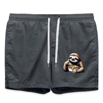 Paresseux et lasagnes : Cartoon Fun - Short de bain - charbon - Devant - AI Model Male 185 light (185cm)