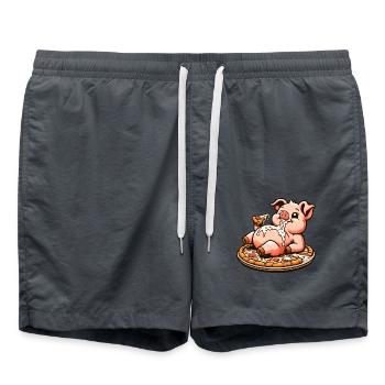 Pig Sow Pizza Pizza Lover Funny - Swim Trunks - anthracite - Front - AI Model Male 185 light (185cm)