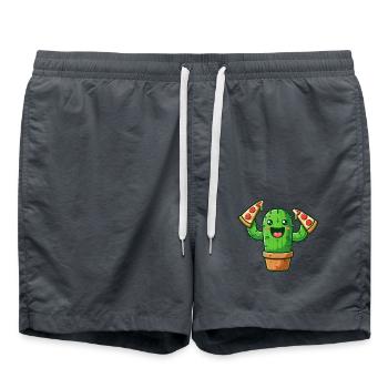 Kaktus Kawaii Pizza Süßer Pizzaliebhaber - Badeshorts - Anthrazit - Vorne - AI Model Male 185 light (185cm)