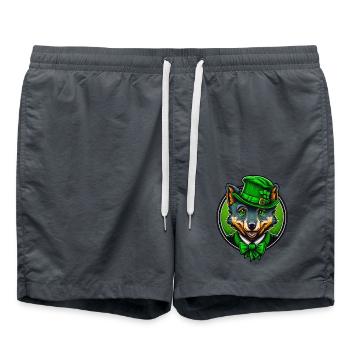 Cute Wolf St. Patrick's Day Hat with Green Eyes - Swim Trunks - anthracite - Front - AI Model Male 185 light (185cm)