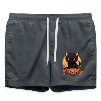 Halloween Black Cat with Pumpkin at Sunset - Swim Trunks - anthracite - Front - AI Model Male 185 light (185cm)