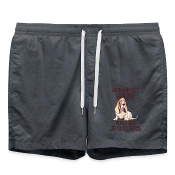 MON BASSET HOUND PENSE QUE JE SUIS COOL 1 - Short de bain - charbon - Devant - AI Model Male 185 light (185cm)