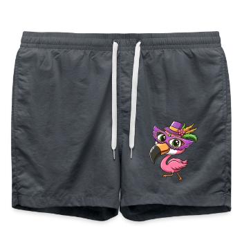 Mardi Gras Comic Flamingo - Swim Trunks - anthracite - Front - AI Model Male 185 light (185cm)