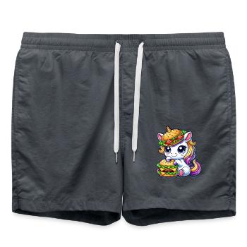 Mignon licorne hamburger cheeseburger dessin animé Skurr - Short de bain - charbon - Devant - AI Model Male 185 light (185cm)