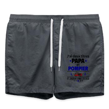 Deux titres papa et pompier, fête des pères, noël - Short de bain - charbon - Devant - AI Model Male 185 light (185cm)