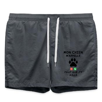 Mon Chien m appelle faut que j y aille - Short de bain - charbon - Devant - AI Model Male 185 light (185cm)