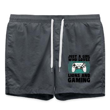 Gamer und Löwen: Videospiele und Wild Force - Badeshorts - Anthrazit - Vorne - AI Model Male 185 light (185cm)