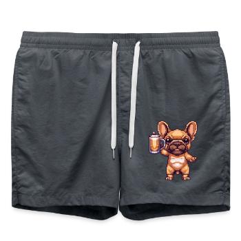Französische Buldogge Hunde Pixel Bier - Badeshorts - Anthrazit - Vorne - AI Model Male 185 light (185cm)