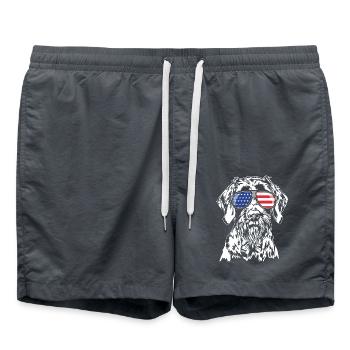 German Wirehaired America Flag Dogs Wilsigns - Swim Trunks - anthracite - Front - AI Model Male 185 light (185cm)
