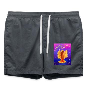 Ein orangefarbener kosmischer Cyber-Vogel - Badeshorts - Anthrazit - Vorne - AI Model Male 185 light (185cm)
