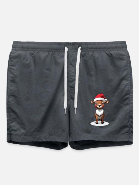 Weihnachtliches Rentier Mit Mütze - Badeshorts - Anthrazit