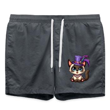 Cute Siamese Cat Mardi Gras Comic - Swim Trunks - anthracite - Front - AI Model Male 185 light (185cm)