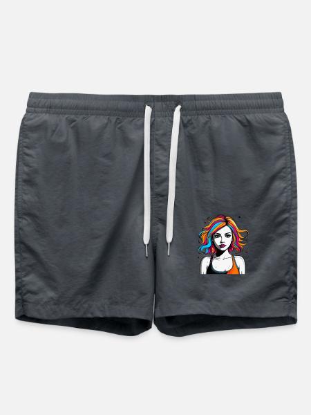 Eine Frau mit Bunte Harre - Badeshorts - Anthrazit