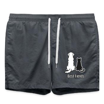 Hund & Katze - "Best Fiends" Design - Badeshorts - Anthrazit - Vorne - AI Model Male 185 light (185cm)