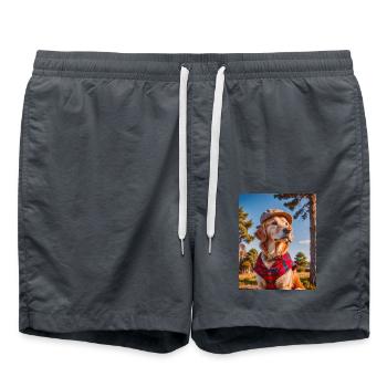 Golden Retriever trägt ein rotes Holzfällerhemd - Badeshorts - Anthrazit - Vorne - AI Model Male 185 light (185cm)