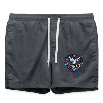 Friedenstaube mit Blumen und rotem Herz - Badeshorts - Anthrazit - Vorne - AI Model Male 185 light (185cm)