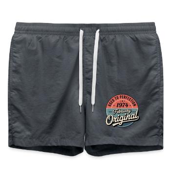 Birthday 1974 February 1974 born in February 1974 - Swim Trunks - anthracite - Front - AI Model Male 185 light (185cm)