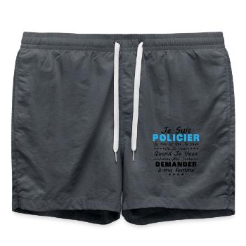 Policier En Couple Idée Cadeau Pour Mon Mari - Short de bain - charbon - Devant - AI Model Male 185 light (185cm)