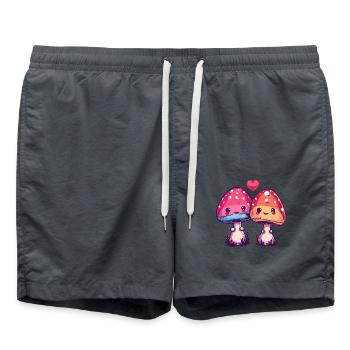 Champignons Couple Amour Coeur Bande Dessinée - Short de bain - charbon - Devant - AI Model Male 185 light (185cm)