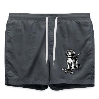 Beagle Dog Skateboard Black White Tattoo Style - Swim Trunks - anthracite - Front - AI Model Male 185 light (185cm)