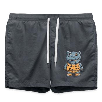 Nilpferd Halloween Comic Lustig - Badeshorts - Anthrazit - Vorne - AI Model Male 185 light (185cm)