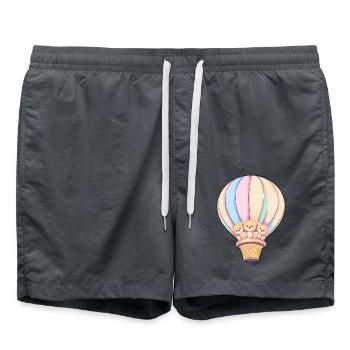 Teddy Bear Adventure in a Rainbow Hot Air Balloon - Swim Trunks - anthracite - Front - AI Model Male 185 light (185cm)