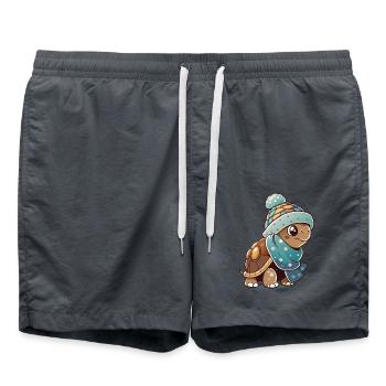 Tortue mignonne avec écharpe et chapeau à pompon. - Short de bain - charbon - Devant - AI Model Male 185 light (185cm)