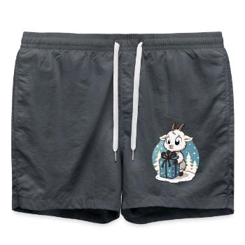 Niedliche Ziege packt Geschenk aus - Badeshorts - Anthrazit - Vorne - AI Model Male 185 light (185cm)