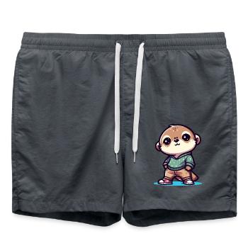 Cute Cartoon Otter in Casual Outfit - Swim Trunks - anthracite - Front - AI Model Male 185 light (185cm)