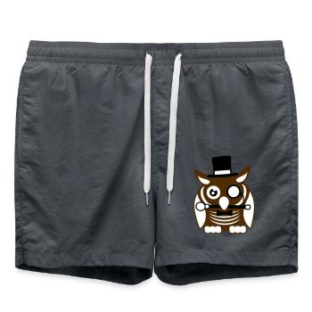 Sir Eule Zylinder Hut Monokel Brille reicher Herr - Badeshorts - Anthrazit - Vorne - AI Model Male 185 light (185cm)