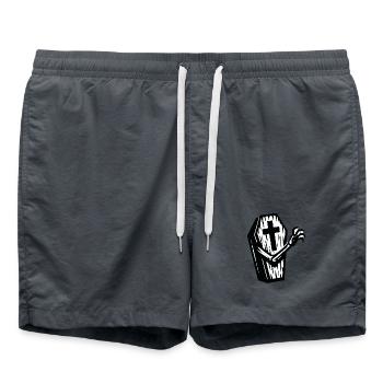 Halloween Coffin | Cross coffin with bone hand - Swim Trunks - anthracite - Front - AI Model Male 185 light (185cm)