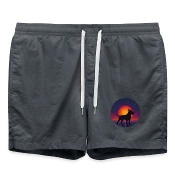 Neon-Sonnenuntergangs-Hund-Silhouette - Badeshorts - Anthrazit - Vorne - AI Model Male 185 light (185cm)