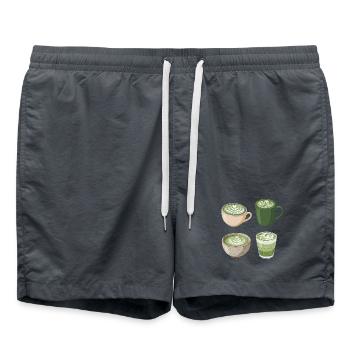 Matcha Liebe – Süße Matcha Latte Illustration - Badeshorts - Anthrazit - Vorne - AI Model Male 185 light (185cm)
