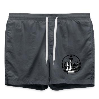 Chess duel in black and white chess motif - Swim Trunks - anthracite - Front - AI Model Male 185 light (185cm)