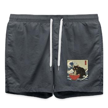 Japan Cat Ramen Noodles Retro Wave Pattern - Swim Trunks - anthracite - Front - AI Model Male 185 light (185cm)