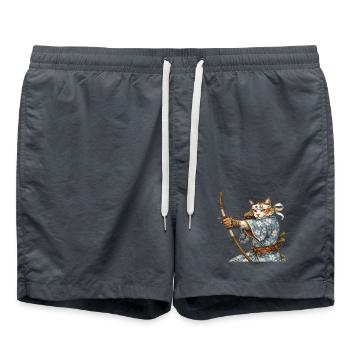 Kyudo Cat Archer – Japanese Zen Archery Art - Swim Trunks - anthracite - Front - AI Model Male 185 light (185cm)